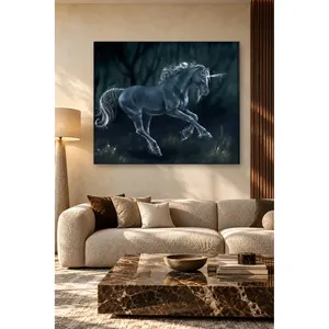 Impression sur toile de Fida, la licorne au galop dans une forêt nocturne - Product Image 2