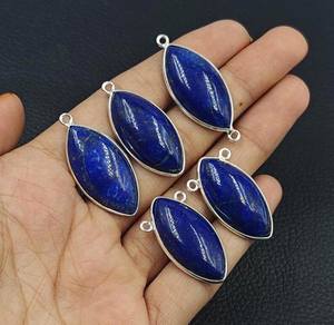 925 Sterling Silver 5x10mm Naturel Lapis Lazuli Cabochon Marquise lunette Réglage Fine Or Lien Connecteurs Pour La Fabrication De Collier - Product Image 6