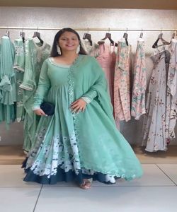 Designer Georgette Embroidery Rhinestones <b>Elastic</b> Polyester/Cotton Salwar Kameez Suit Party Wear Wholesale Price Ethnic Garment - Product Image 2