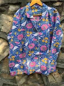 Ensemble pyjama en coton imprimé de blocs floraux pour femmes vêtements de nuit de luxe comprenant une chemise et un pantalon pour les fêtes de mariage ou les vêtements de nuit - Product Image 2