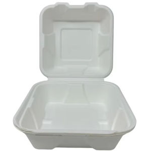 Biodegradable Disposable Lunch Box <b>with</b> <b>Lid</b> Compostable Bagasse Clamshell <b>Container</b> for <b>Takeaway</b> Meals - Product Image 2