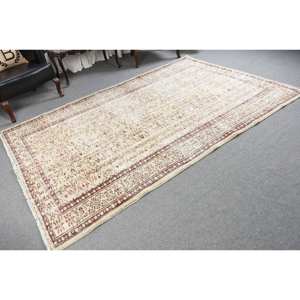 Alfombra tradicional de lana roja Beige, 5,6x9,3 pies, área grande, rectángulo turco, patrón abstracto, látex de 10mm para alfombra de habitación de pasillo - Product Image 2