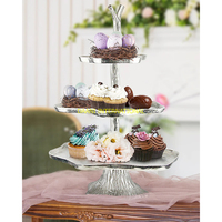Support à gâteau en aluminium de luxe à 2 niveaux, blanc et or, plateau de présentation de desserts floraux en métal, plateau de service, décoration de la maison, cadeau