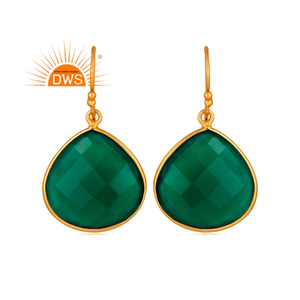 Pendientes de plata de ley 18k con gema de ónix verde natural, joyería fina - Product Image 1