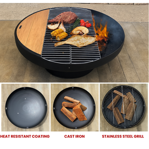 Modern <b>Round</b> Outdoor Fire Bowl Cast Iron Construction Portable Wood Burning Bonfire Pit with Poker for Garden <b>Patio</b> Charcoal BBQ - Product Image 2