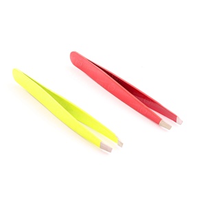 Pince à épiler pour sourcils en acier inoxydable argenté, pointe orange et jaune, marque privée, antistatique, non corrosive - Product Image 3