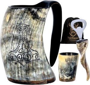 Meilleures ventes Viking naturel poli corne de buffle verre à bière avec poignée navires et accessoires-Produit le plus vendu - Product Image 1