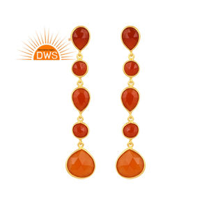 ต่างหูห้อยอัญมณีโอนิกซ์สีแดงชุบทอง18K ต่างหูเงินสเตอร์ลิงเครื่องประดับแบบห้อย - Product Image 1