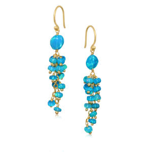 Pendientes de gota de Plata de Ley 925 para mujer, joyería de piedra natal con relleno de oro amarillo de racimo de ópalo Paraiba de moda para fiestas de bodas - Product Image 1