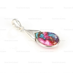 Nouveauté 12x16mm Dahlia Oyster Cuivre Kingman Turquoise Dainty Poire Forme Pendentif pour Femmes Fine Lunette Sterling Silver Charms - Product Image 4