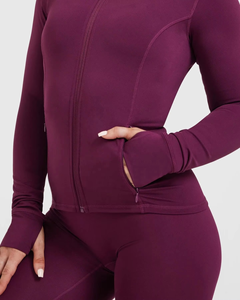 Veste de Sport solide extensible coupe ajustée vêtements d'extérieur respirants à glissière Onesie pour l'entraînement de Yoga Fitness vêtements actifs tricotés - Product Image 2