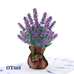 Lavender Bouquet Pop Up Card Kirigami Wholesale Best Seller Handicraft Paper Flowers 3D Greeting Cards Laser Cut Custom