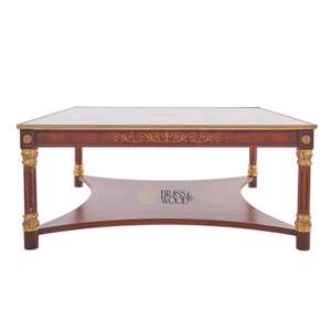 Mesa de Centro Cuadrada de Lujo con Tapa de Mármol Blanco y Elegantes Detalles Dorados Tallados a Mano para Muebles Clásicos de Sala de Estar - Product Image 2