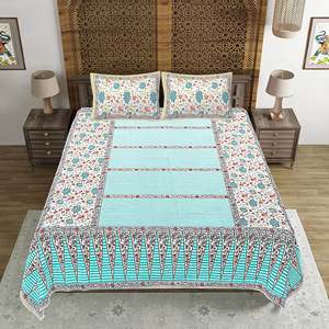Turquoise Blue <b>Floral</b> Print 240 TC 100% Cotton Double <b>Bed</b> <b>Sheet</b> Set with 2 Pillow Covers 3-Piece Home Use Collection (SHKV1031) - Product Image 2