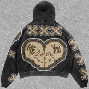 Sweat à capuche imprimé bouffant sur mesure Streetwear lavage à l'acide survêtement pantalon de survêtement évasé et ensembles de sweat à capuche court à capuche pour hommes - Product Image 5