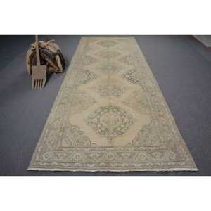 Alfombra turca vintage de 4 pies, 8x12 pies y 7 pulgadas, Alfombra de lana de tejido plano beige y gris con respaldo de látex para decoración de sala de estar - Product Image 1