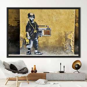 Art urbain de style graffiti - Décoration murale imprimée sur toile - Art mural inspiré de Banksy, 1P : encadré noir - Product Image 1