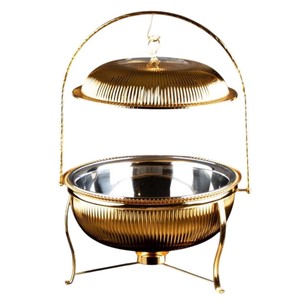 Nuevo Juego de Recipientes para Buffet Redondos de Acero Inoxidable Dorado, Calentador de Alimentos con Tapa Colgante Tipo Domo para Hotel, Restaurante y Catering - Product Image 3
