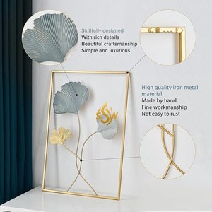 Arte de pared de Metal decorativo para el hogar, estilo moderno, colgante de pared, diseño de hoja de facalidad, polvo de Color dorado, decoración de entrada de Hotel - Product Image 3