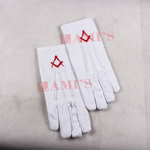 Gants Regalia de franc-maçon en coton à broderie rouge fabriqués en usine avec fonction anti-vibration Design respirant personnalisé Logo personnalisé - Product Image 1