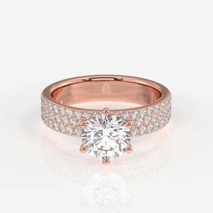 Round Cut Moissanite Diamond <b>Set</b> in 9k <b>Gold</b> Pave Style <b>Ring</b> - Product Image 6