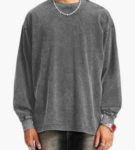 Sweat Homme Baggy Crewneck Top Manches Longues Lavé à l'Acide Streetwear en Polyester/Coton Teint Uni pour l'Hiver - Product Image 5