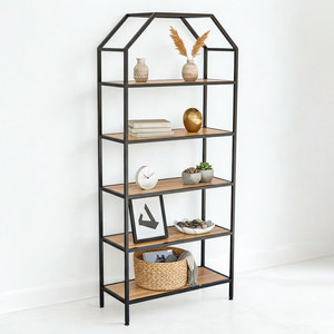 Étagère décorative Home-SheLF 80x34x180cm, structure en fer et bois de caoutchouc, type sur pied pour salon, installation facile - KTB68051 - Product Image 1