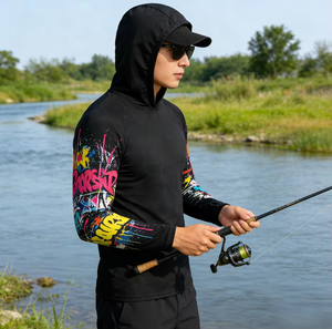Sudadera con Capucha de Pesca de Manga Larga con Estampado de Grafiti Turquesa Neón, Protección Solar UV UPF50+, Secado Rápido y Absorción de Humedad - Product Image 5