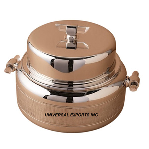 Juego de dos calentadores de comida de metal con acabado dorado, cazuela de diseñador de forma redonda, superventas, olla caliente de metal nueva de lujo - Product Image 4