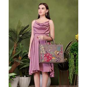 Sac fourre-tout PickAleaf pour femme, style bohème, en cuir végétalien, broderie en fil de coton, doublure en velours suédé, fermeture à fermoir - 950g - Product Image 4