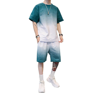 Conjunto Casual con Degradado de Color, Ropa de Calle de Verano, Camiseta y Pantalones Cortos Unisex, Cómodos, Lavados, 100% Algodón, Nueva Llegada, Conjuntos para Hombre - Product Image 1