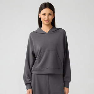 Fabricants de vêtements de sport Pull-over athlétique d'entraînement décontracté pour femmes Sweat à capuche personnalisé Haut de sport Fitness à manches longues Haut de gymnastique à capuche - Product Image 5