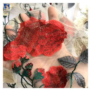 YX1120 tela de malla de flores bordadas multicolor cara bordado soluble en agua tela de tul de rosas grandes Francés parisino - Product Image 4