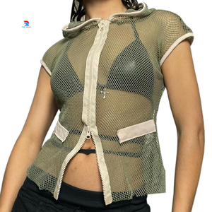 Sweat à capuche imperméable à glissière en polyester 100% pour hommes, haut en résille à manches longues avec capuche en résille réglable et col tricoté - Product Image 1