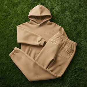 <b>Womens</b> Beige Cotton Fleece Hoodie Tracksuit Set Pullover Sweatshirt <b>Jogger</b> Pants Matching Casual Sportswear Loungewear - Product Image 5