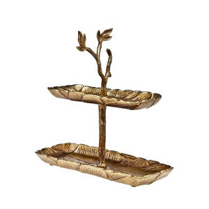 Serveur de gâteau d'oiseaux et de branches à deux niveaux en laiton antique en fonte d'aluminium, support à gâteau - Product Image 4
