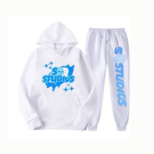 Buena calidad 100% algodón Puff estampado ácido lavado sudaderas con capucha Unisex pantalones de chándal trajes de chándal Sudadera con capucha y conjunto de Jogger - Product Image 5