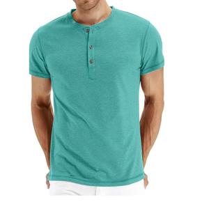 T-shirt à manches courtes boutonné en coton pour homme, col rond, taille personnalisée, coupe décontractée, sport, course à pied - Product Image 3