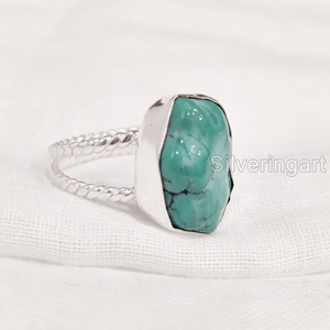 เครื่องประดับหินหยาบสำหรับผู้หญิงแหวนพลอยเทอร์ควอยซ์ธรรมชาติ December พลอย925คู่บิดเกลียววงแหวนเงินสเตอร์ลิง - Product Image 1