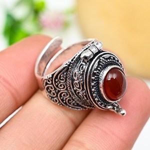 <b>Carnelian</b> Pill Box Ring Adjustable Ring Gemstone Message Box 925 Sterling Silver Secret Box Ring Unique Holiday Gift - Product Image 3