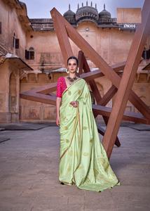 Saree en soie de satin exquis avec tissage Zari Latakan unique et vêtements indiens et pakistanais à la frontière attrayante - Product Image 4