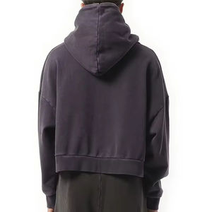 Sudadera con capucha lavada con ácido para hombre al por mayor Sudadera con capucha recortada lisa y cremallera vintage con logotipos bordados personalizados sudaderas con capucha - Product Image 4