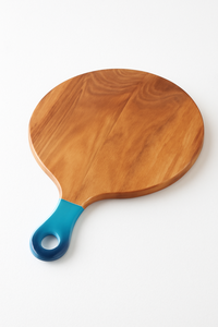 Elegante tabla redonda de bambú para servir con mango de esmalte dorado para queso, frutas, aperitivos, tabla de cortar decorativa - Product Image 3