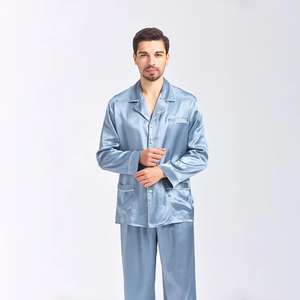 Ensembles de pyjamas pour hommes en satin de soie de luxe personnalisés Hauts de pantalons 2 pièces pyjamas costumes pour adultes manches longues vêtements de nuit pour hommes en satin solide - Product Image 5