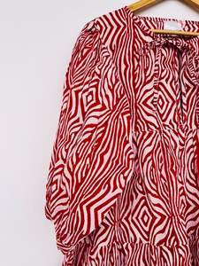 Classic Vintage Style Red Line Printed Hand Block Printed Cotton Midi <b>Dresses</b> for Women Bohemian Mini Casual Natural Button - Product Image 4