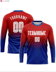 ชุดเสื้อฟุตบอลแขนยาวพิมพ์ลายชุดผ้า100% โพลีเอสเตอร์สีแดงขาวดำแฟชั่นสีจาง - Product Image 6
