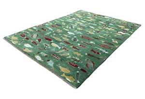 Alfombra de peces coloridos de lana verde hecha a mano, alfombra de tema náutico de terracota, diseño de alfombra persa para decoración del hogar, Alfombras anudadas florales - Product Image 5