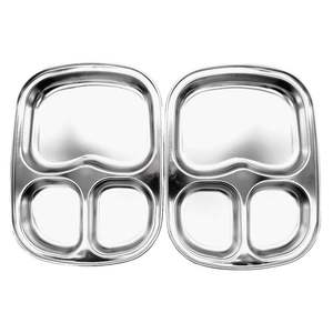 Compartiment Assiette pour enfants en acier inoxydable avec plateau Les étudiants mignons peuvent utiliser des assiettes à dîner Format divisé Riz Fruit Food Tablewar - Product Image 1