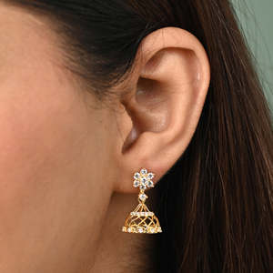 Compre Pendientes Jhumki y Jhumka de Plata 925 de Primera Calidad para Mujer, Pendientes de Araña Chapados en Oro con Forma de Flor para Bodas y Regalos - Product Image 4