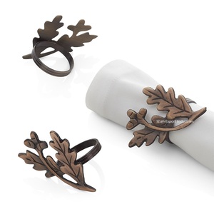 Double Leaf Design metal Napkin Ring <b>Copper</b> Antique Best Shape Napkin Holder for Wedding Dinner Parties <b>Table</b> Decor - Product Image 1